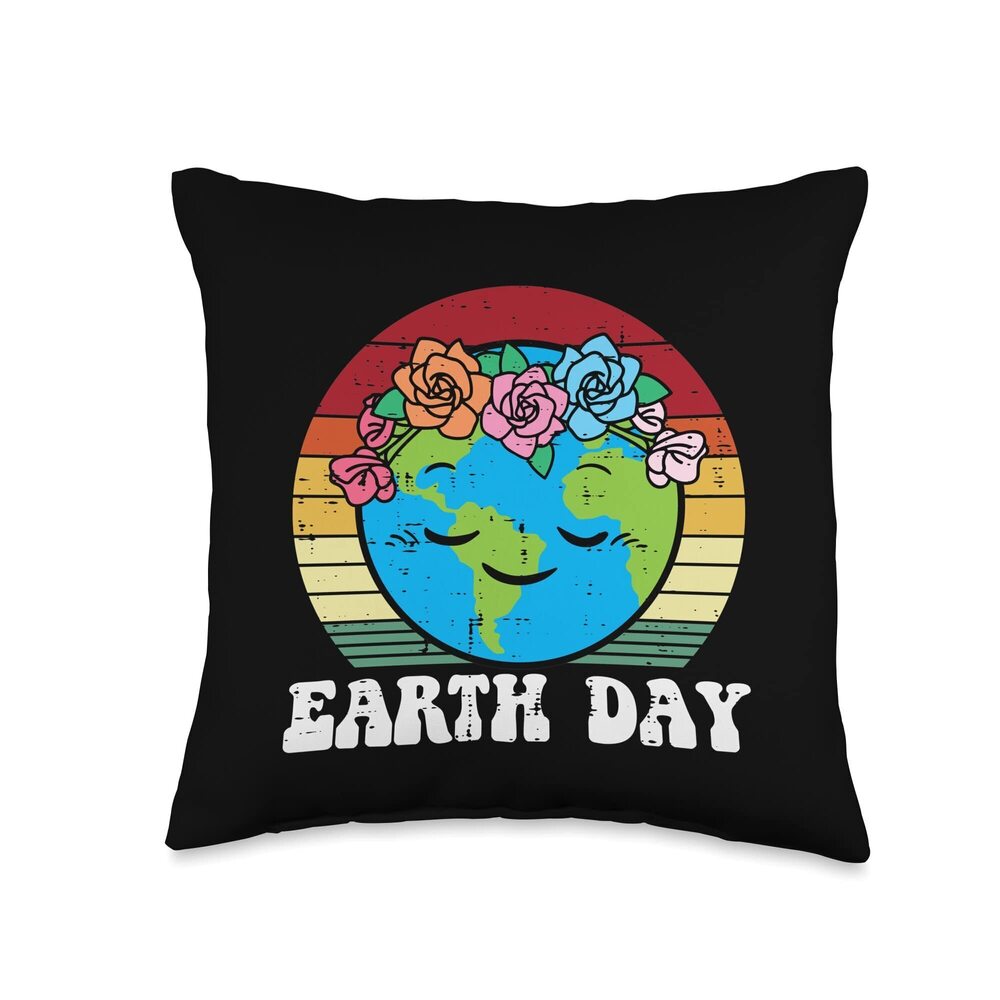 8533 Earth Day Flowers Head Sunset Retro Girls Kids Toddler Throw Pillow